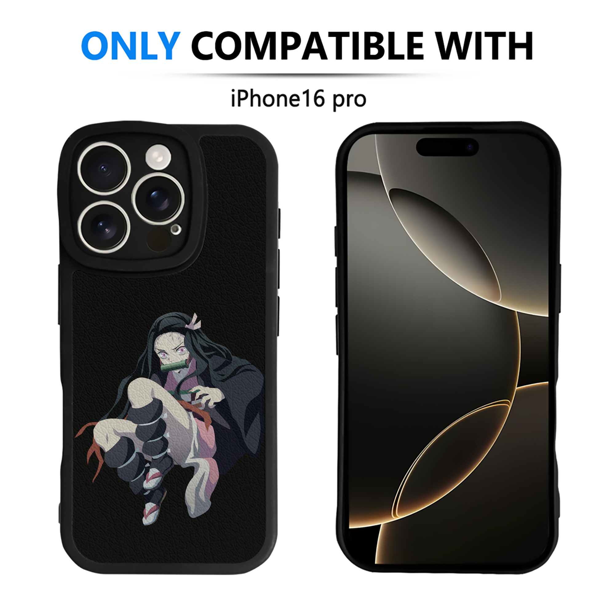 （画像用） 鬼滅の刃（きめつのやいば）竈門 禰󠄀豆子／かまど ねずこ Kamado Nezuko 【iPhone 16シリーズ対応】シリコンスマホケース（レザー調） 材質：シリコン